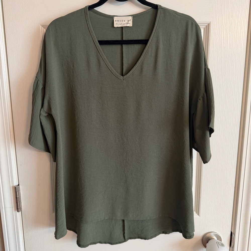 Dress Up Relaxed Fit Olive V-Neck Top
